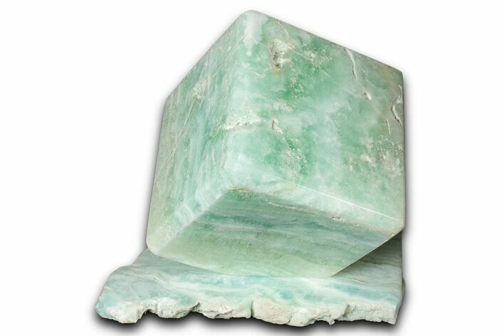 Polished Blue Caribbean Calcite Cube with Base - Pakistan #338314